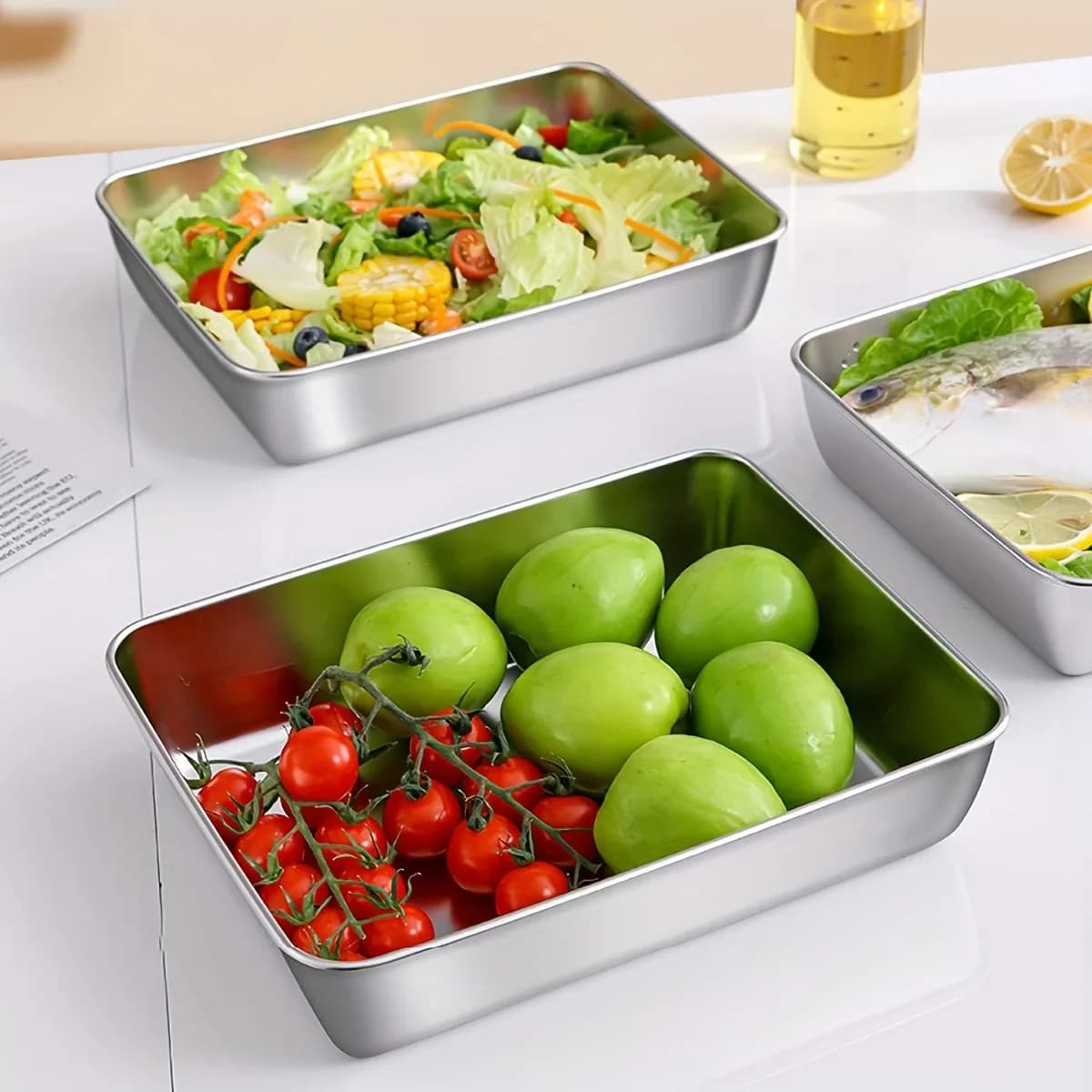 3 dalių nerūdijančiojo plieno maisto dėžučių rinkinys – sandarūs indeliai be BPA šaldytuvui ir biriems produktams