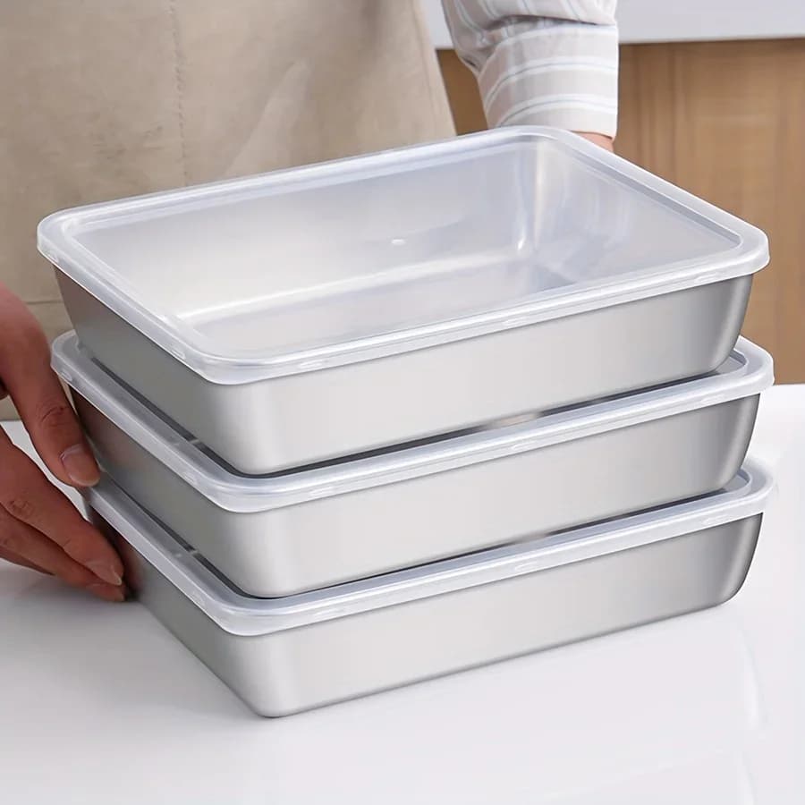 3 dalių nerūdijančiojo plieno maisto dėžučių rinkinys – sandarūs indeliai be BPA šaldytuvui ir biriems produktams