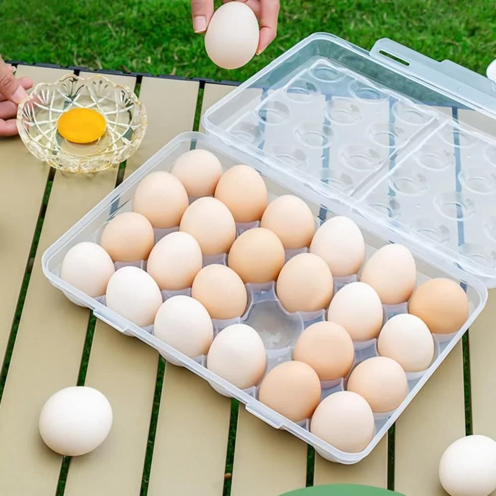 Plastikinė kiaušinių dėžutė su dangteliu šaldytuvui