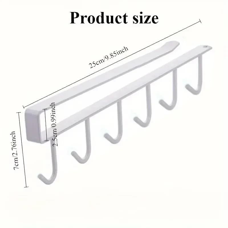 Pakabinamas puodelių laikiklis virtuvės lentynai su 6 kabliukais, 1 vnt.