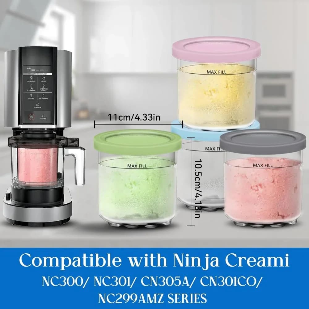Ledų indeliai su dangteliais „Ninja Creami“ (4 vnt.)