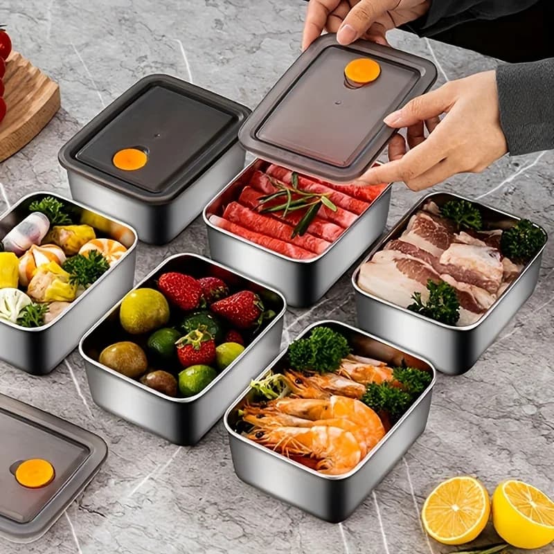 4 dalių nerūdijančiojo plieno maisto dėžučių rinkinys – sandarios, sudedamos viena į kitą, be BPA