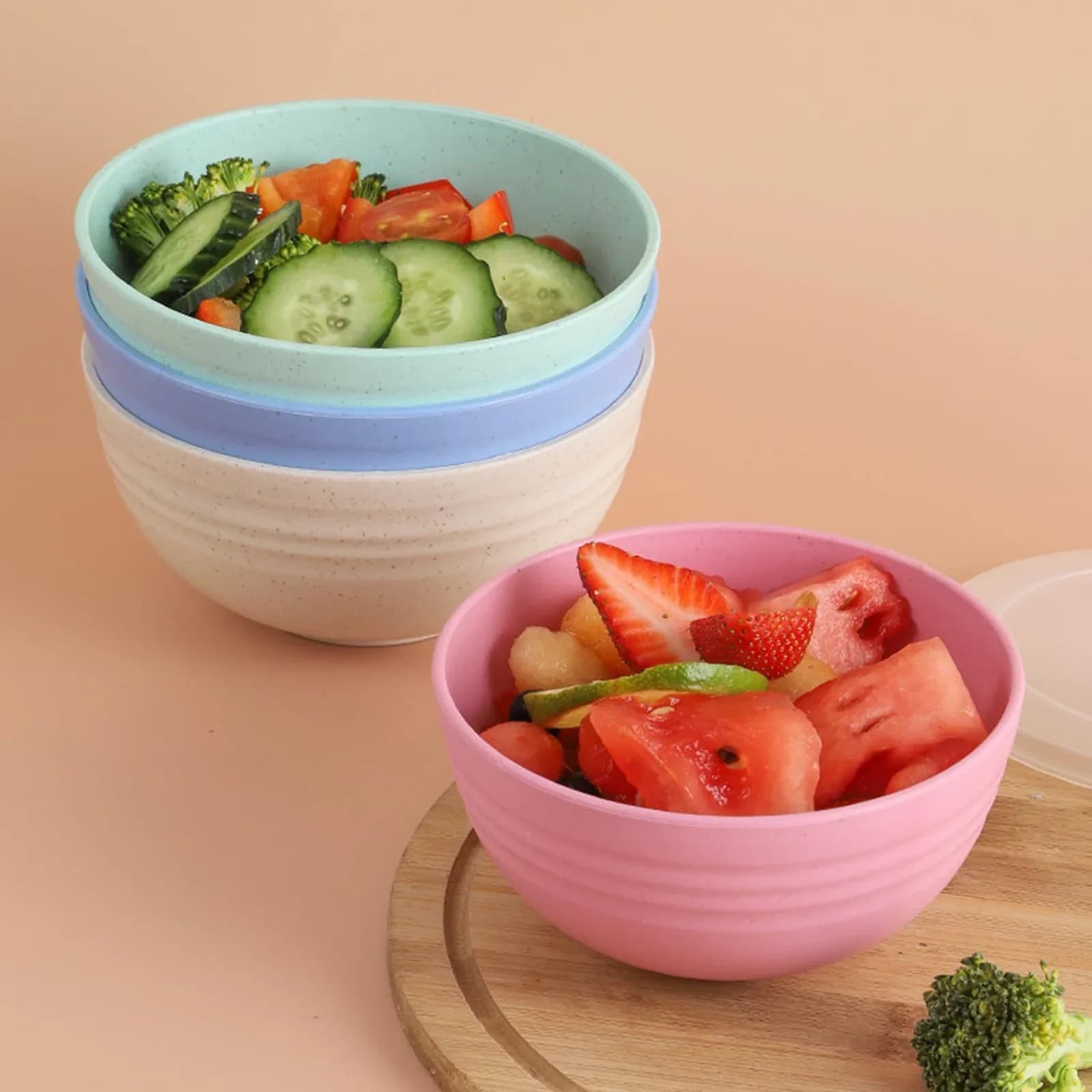 Nedūžtančių plastikinių dubenėlių rinkinys sriubai ir kruopoms, 4 vnt. (24 oz)